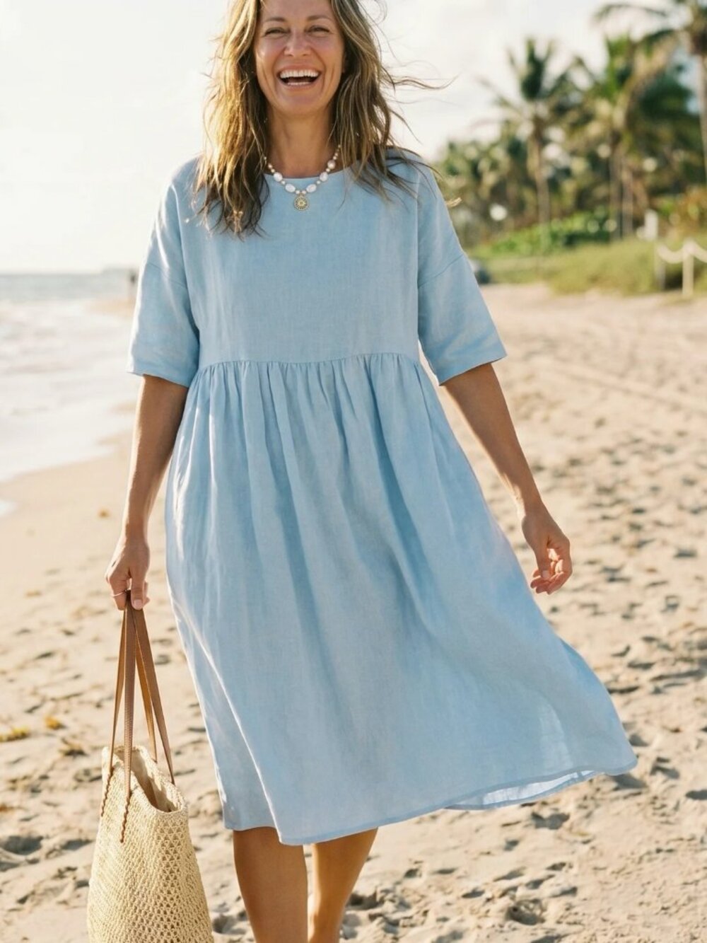 Lintico Valencia 100% Linen A-Line Midi Dress